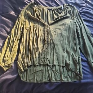 women xl olive green long sleeve rhinestone accent neckline